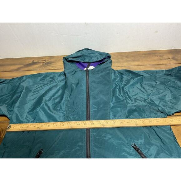 Helly Hansen Jacket Mens Small Green Rip Stop Hooded Rain Jacket Long Sleeve Zip - Picture 8 of 10